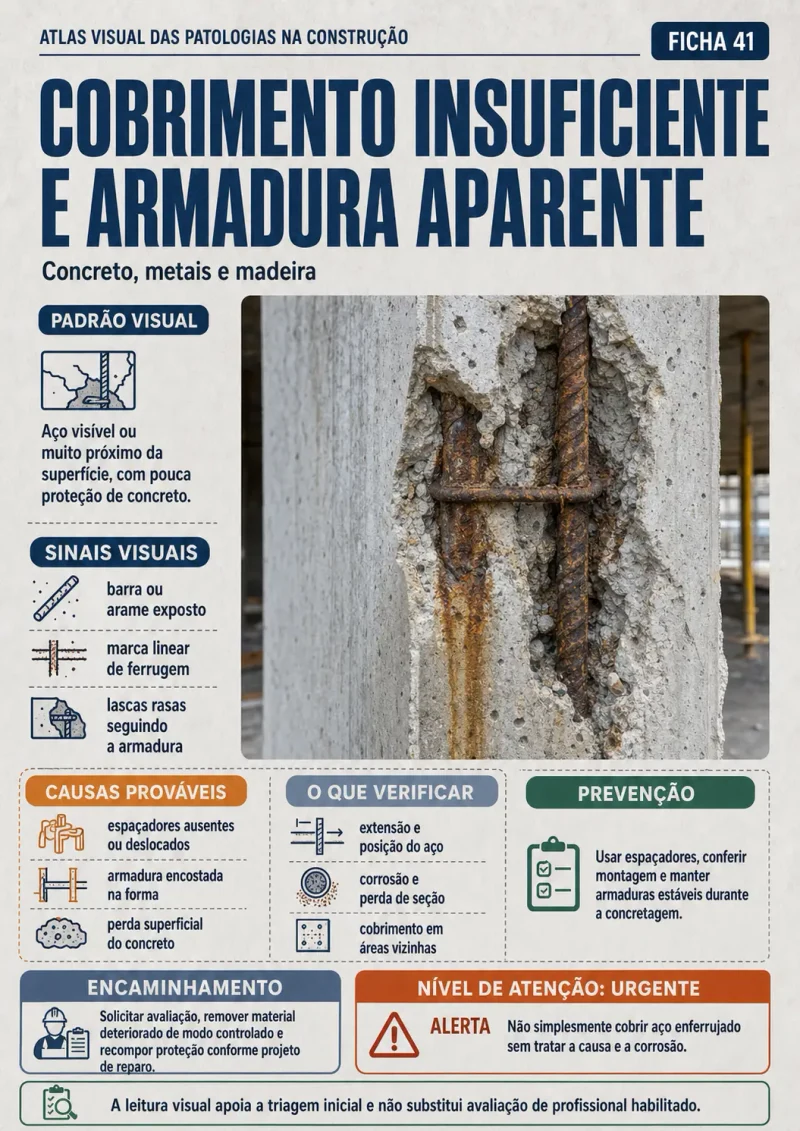 Prévia 10 do Manual da Obra: cobrimento insuficiente e armadura aparente